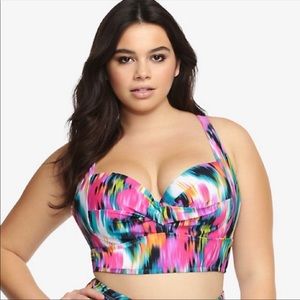 TORRID watercolor ikat rainbow bikini top, 3X.